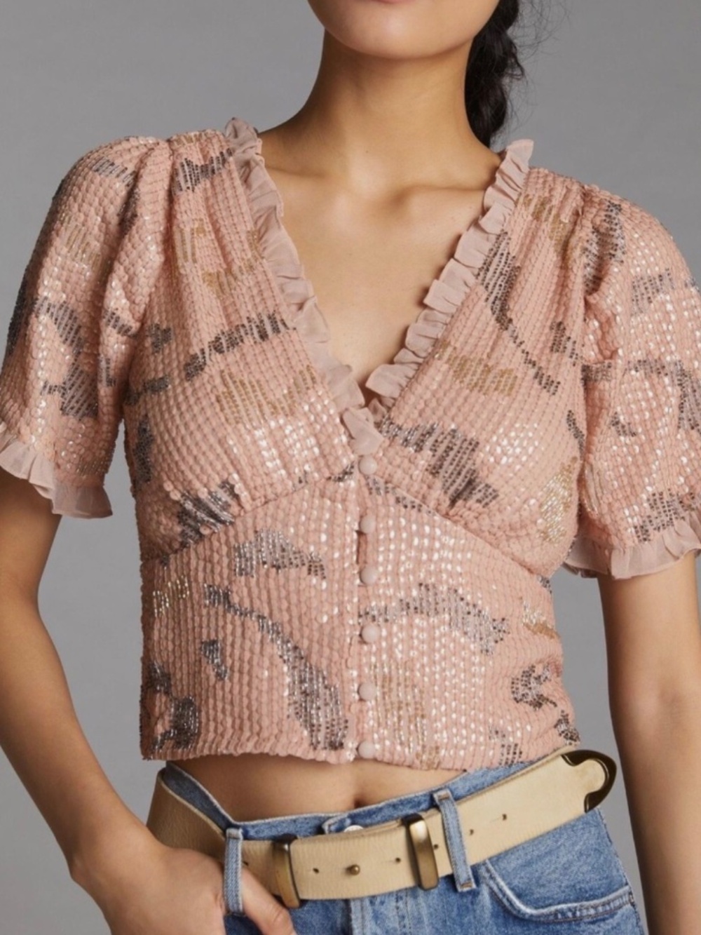 Anthropologie x Forever That Girl Sequined V-Neck Blouse NWT XS